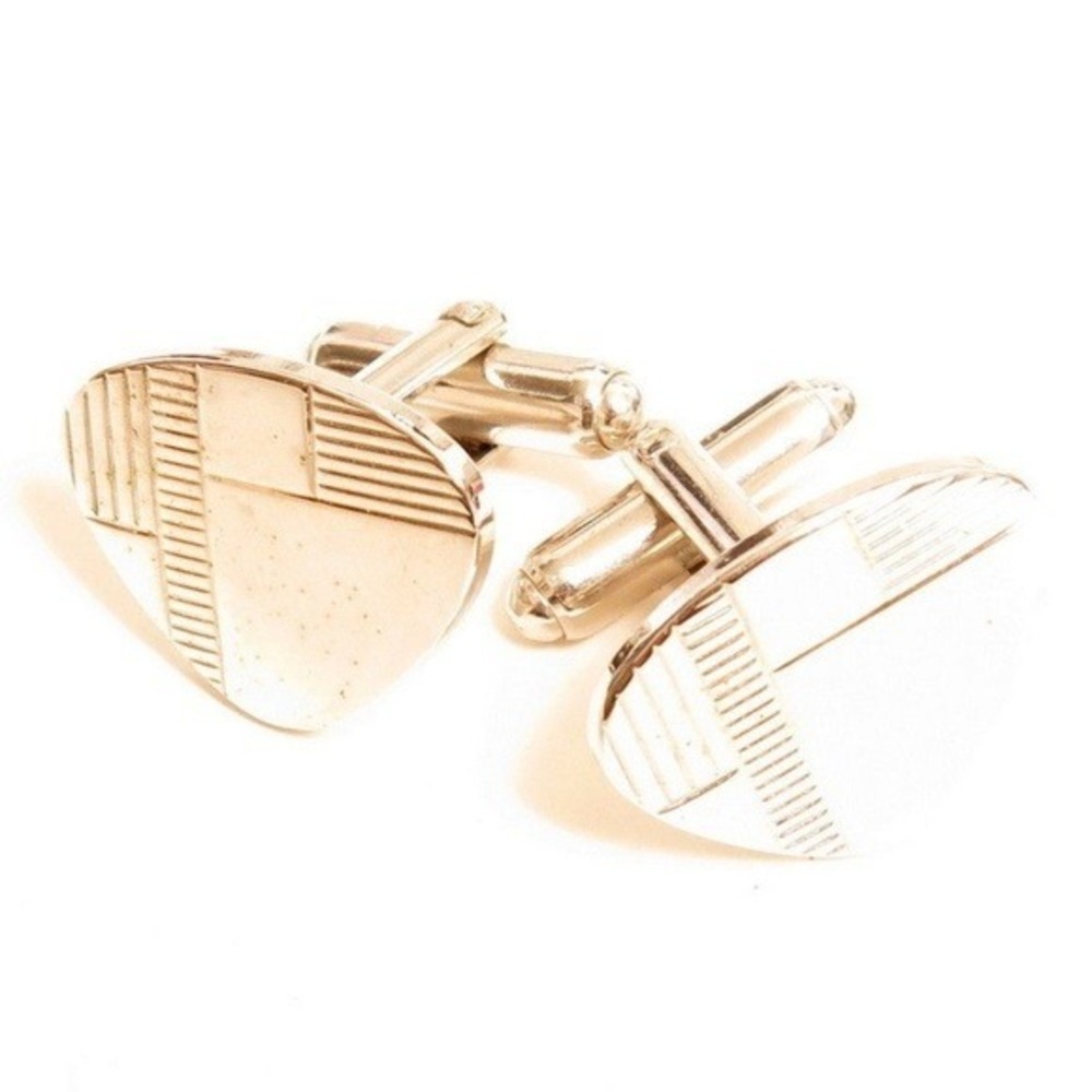 Vintage Silver Tone Geometric Triangular Cufflinks Etched Linear Pattern MCM